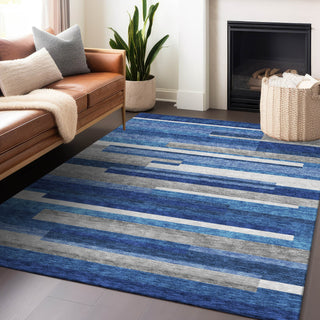 Piper Looms Mayfield Stripes AMF766 Blue Machine Washable Area Rug Lifestyle Image Feature