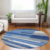 Piper Looms Mayfield Stripes AMF766 Blue Machine Washable Area Rug Round Lifestyle Image Feature