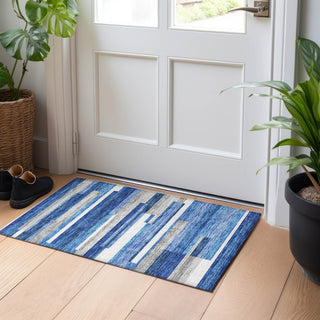 Piper Looms Mayfield Stripes AMF766 Blue Machine Washable Area Rug Scatter Lifestyle Image Feature