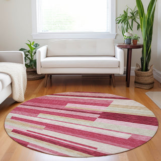 Piper Looms Mayfield Stripes AMF766 Blush Machine Washable Area Rug Round Lifestyle Image Feature