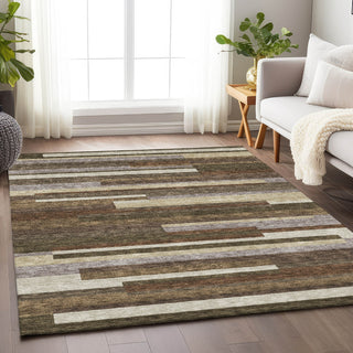 Piper Looms Mayfield Stripes AMF766 Brown Machine Washable Area Rug Lifestyle Image Feature