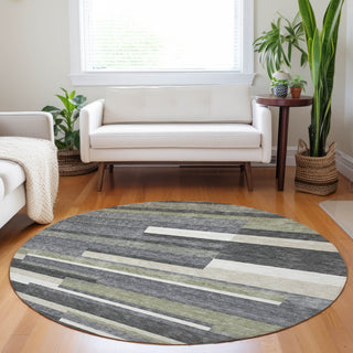 Piper Looms Mayfield Stripes AMF766 Charcoal Machine Washable Area Rug Round Lifestyle Image Feature