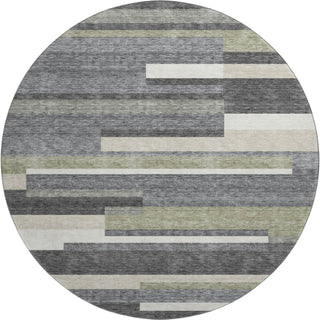Piper Looms Mayfield Stripes AMF766 Charcoal Machine Washable Area Rug Round Main Image