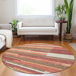 Piper Looms Mayfield Stripes AMF766 Coral Machine Washable Area Rug Round Lifestyle Image Feature