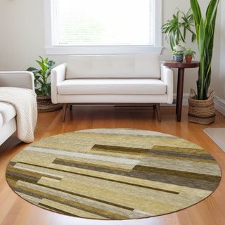 Piper Looms Mayfield Stripes AMF766 Khaki Machine Washable Area Rug Round Lifestyle Image Feature