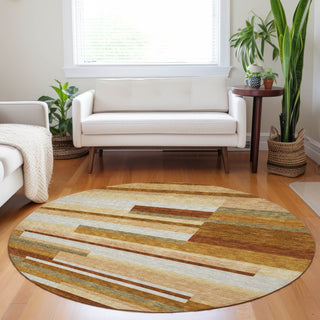 Piper Looms Mayfield Stripes AMF766 Paprika Machine Washable Area Rug Round Lifestyle Image Feature