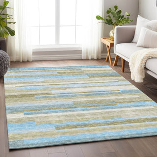Piper Looms Mayfield Stripes AMF766 Sky Machine Washable Area Rug Lifestyle Image Feature