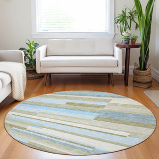 Piper Looms Mayfield Stripes AMF766 Sky Machine Washable Area Rug Round Lifestyle Image Feature
