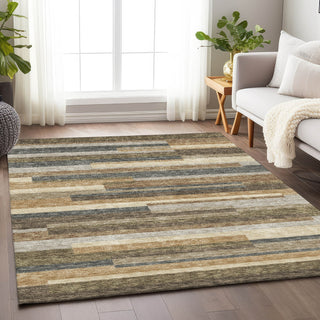 Piper Looms Mayfield Stripes AMF766 Taupe Machine Washable Area Rug Lifestyle Image Feature