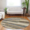 Piper Looms Mayfield Stripes AMF766 Taupe Machine Washable Area Rug Round Lifestyle Image Feature