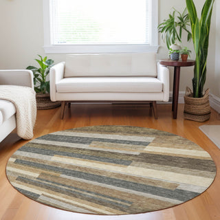 Piper Looms Mayfield Stripes AMF766 Taupe Machine Washable Area Rug Round Lifestyle Image Feature