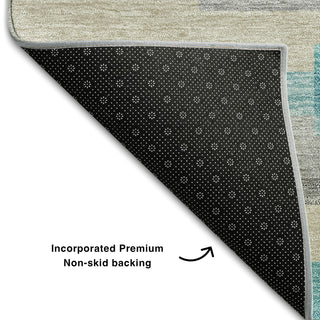 Piper Looms Mayfield Stripes AMF766 Teal Machine Washable Area Rug Backing Image