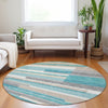 Piper Looms Mayfield Stripes AMF766 Teal Machine Washable Area Rug Round Lifestyle Image Feature