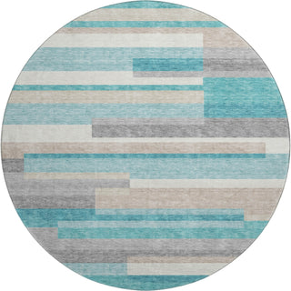 Piper Looms Mayfield Stripes AMF766 Teal Machine Washable Area Rug Round Main Image
