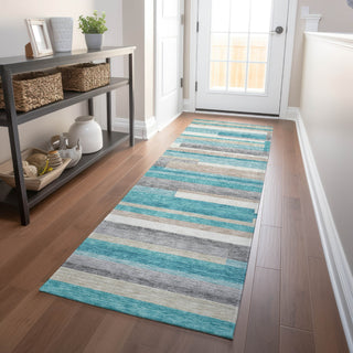 Piper Looms Mayfield Stripes AMF766 Teal Machine Washable Area Rug Runner Lifestyle Image Feature