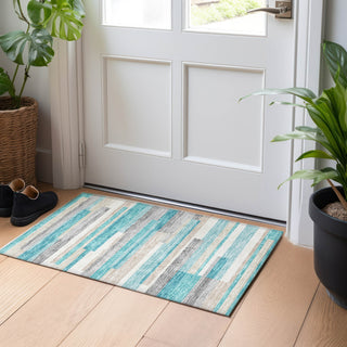 Piper Looms Mayfield Stripes AMF766 Teal Machine Washable Area Rug Scatter Lifestyle Image Feature