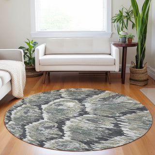 Piper Looms Mayfield Diamond AMF767 Charcoal Machine Washable Area Rug Round Lifestyle Image Feature
