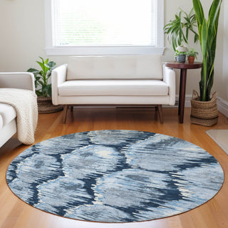 Piper Looms Mayfield Diamond AMF767 Navy Machine Washable Area Rug Round Lifestyle Image Feature