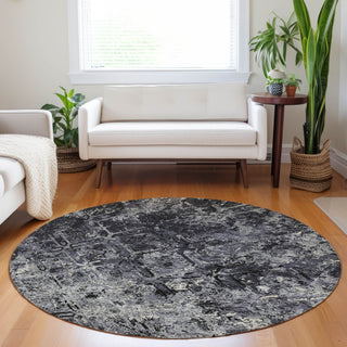 Piper Looms Mayfield Diamond AMF768 Black Machine Washable Area Rug Round Lifestyle Image Feature