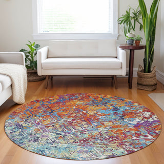 Piper Looms Mayfield Diamond AMF768 Copper Machine Washable Area Rug Round Lifestyle Image Feature