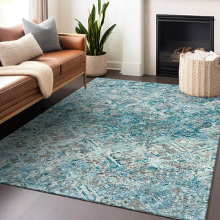 Piper Looms Mayfield Diamond AMF768 Teal Machine Washable Area Rug Lifestyle Image Feature