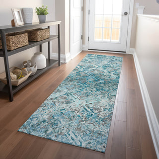 Piper Looms Mayfield Diamond AMF768 Teal Machine Washable Area Rug Runner Lifestyle Image Feature