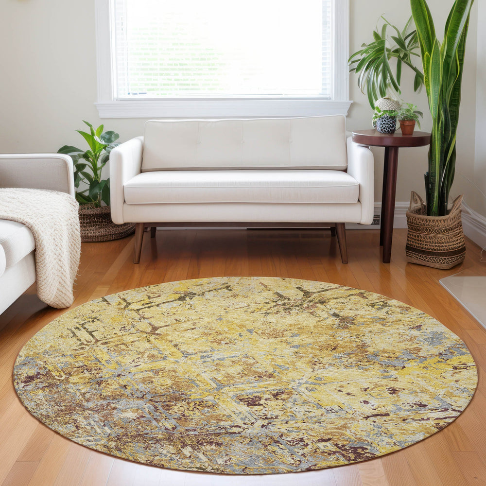 Piper Looms Mayfield Diamond AMF768 Wheat Machine Washable Area Rug Round Lifestyle Image Feature