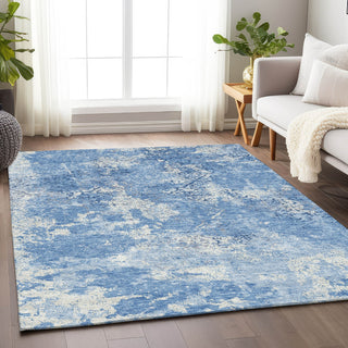 Piper Looms Mayfield Lattice AMF769 Blue Machine Washable Area Rug Lifestyle Image Feature