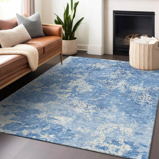 Piper Looms Mayfield Lattice AMF769 Blue Machine Washable Area Rug Lifestyle Image Feature