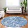 Piper Looms Mayfield Lattice AMF769 Blue Machine Washable Area Rug Round Lifestyle Image Feature