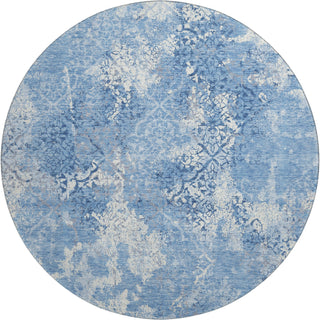 Piper Looms Mayfield Lattice AMF769 Blue Machine Washable Area Rug Round Main Image