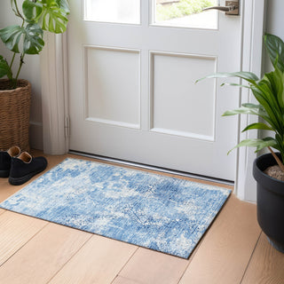 Piper Looms Mayfield Lattice AMF769 Blue Machine Washable Area Rug Scatter Lifestyle Image Feature