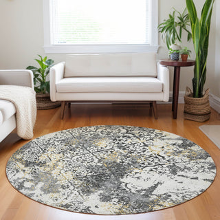 Piper Looms Mayfield Lattice AMF769 Charcoal Machine Washable Area Rug Round Lifestyle Image Feature