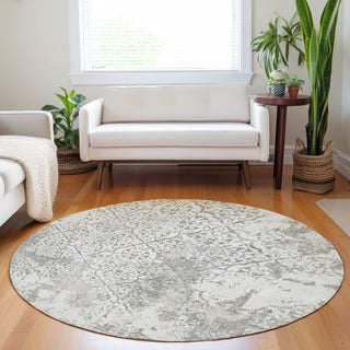 Piper Looms Mayfield Lattice AMF769 Ivory Machine Washable Area Rug Round Lifestyle Image Feature
