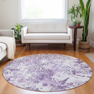 Piper Looms Mayfield Lattice AMF769 Lavender Machine Washable Area Rug Round Lifestyle Image Feature