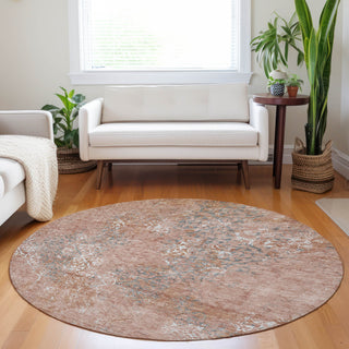 Piper Looms Mayfield Lattice AMF769 Salmon Machine Washable Area Rug Round Lifestyle Image Feature