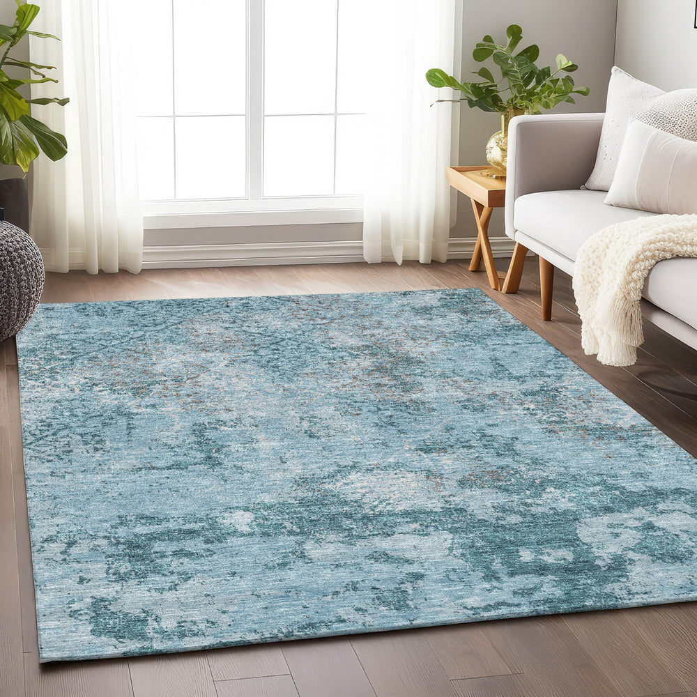 Piper Looms Mayfield Lattice AMF769 Teal Machine Washable Area Rug Lifestyle Image Feature