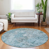 Piper Looms Mayfield Lattice AMF769 Teal Machine Washable Area Rug Round Lifestyle Image Feature