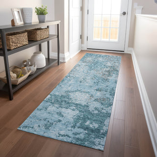 Piper Looms Mayfield Lattice AMF769 Teal Machine Washable Area Rug Runner Lifestyle Image Feature
