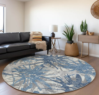 Piper Looms Mayfield Tropical AMF77 Blue Machine Washable Area Rug Round Lifestyle Image Feature