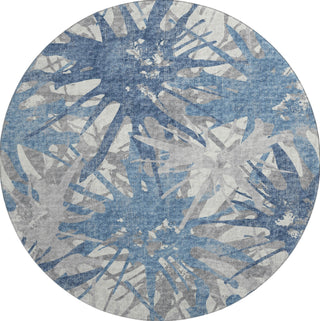 Piper Looms Mayfield Tropical AMF77 Blue Machine Washable Area Rug Round Main Image