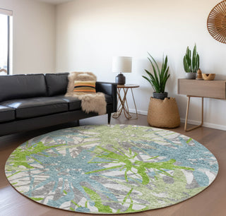 Piper Looms Mayfield Tropical AMF77 Green Machine Washable Area Rug Round Lifestyle Image Feature