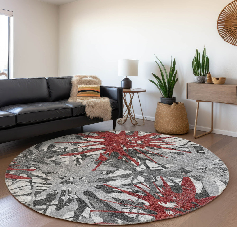 Piper Looms Mayfield Tropical AMF77 Red Machine Washable Area Rug Round Lifestyle Image Feature