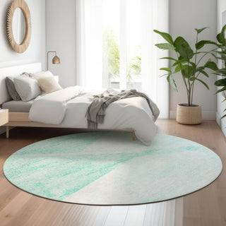 Piper Looms Mayfield Modern AMF770 Aqua Machine Washable Area Rug Round Lifestyle Image Feature