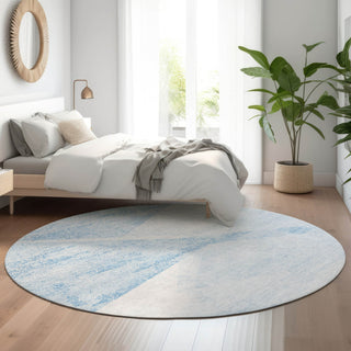 Piper Looms Mayfield Modern AMF770 Denim Machine Washable Area Rug Round Lifestyle Image Feature