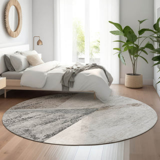 Piper Looms Mayfield Modern AMF770 Silver Machine Washable Area Rug Round Lifestyle Image Feature