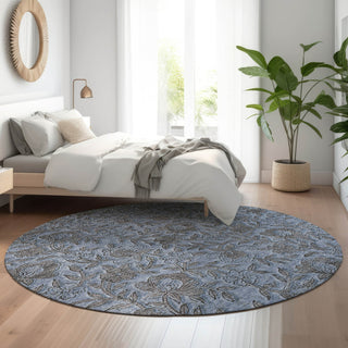 Piper Looms Mayfield Floral AMF771 Blue Machine Washable Area Rug Round Lifestyle Image Feature