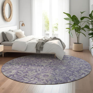 Piper Looms Mayfield Floral AMF771 Eggplant Machine Washable Area Rug Round Lifestyle Image Feature