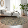 Piper Looms Mayfield Floral AMF771 Khaki Machine Washable Area Rug Round Lifestyle Image Feature