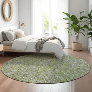 Piper Looms Mayfield Floral AMF771 Olive Machine Washable Area Rug Round Lifestyle Image Feature